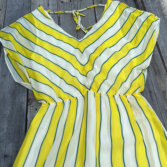 EUC Jealous Tomato Yellow, Cream and Navy Striped Dress - Picture 4 of 16